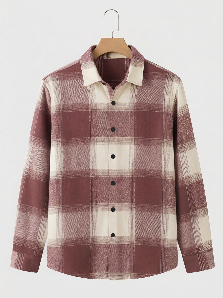 Maroon Green Ombré Check Oversized Flannel Shirt – Men’s Brushed Cotton Relaxed Fit Overshirt