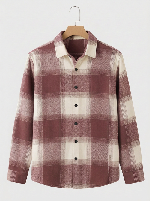 Maroon Green Ombré Check Oversized Flannel Shirt – Men’s Brushed Cotton Relaxed Fit Overshirt