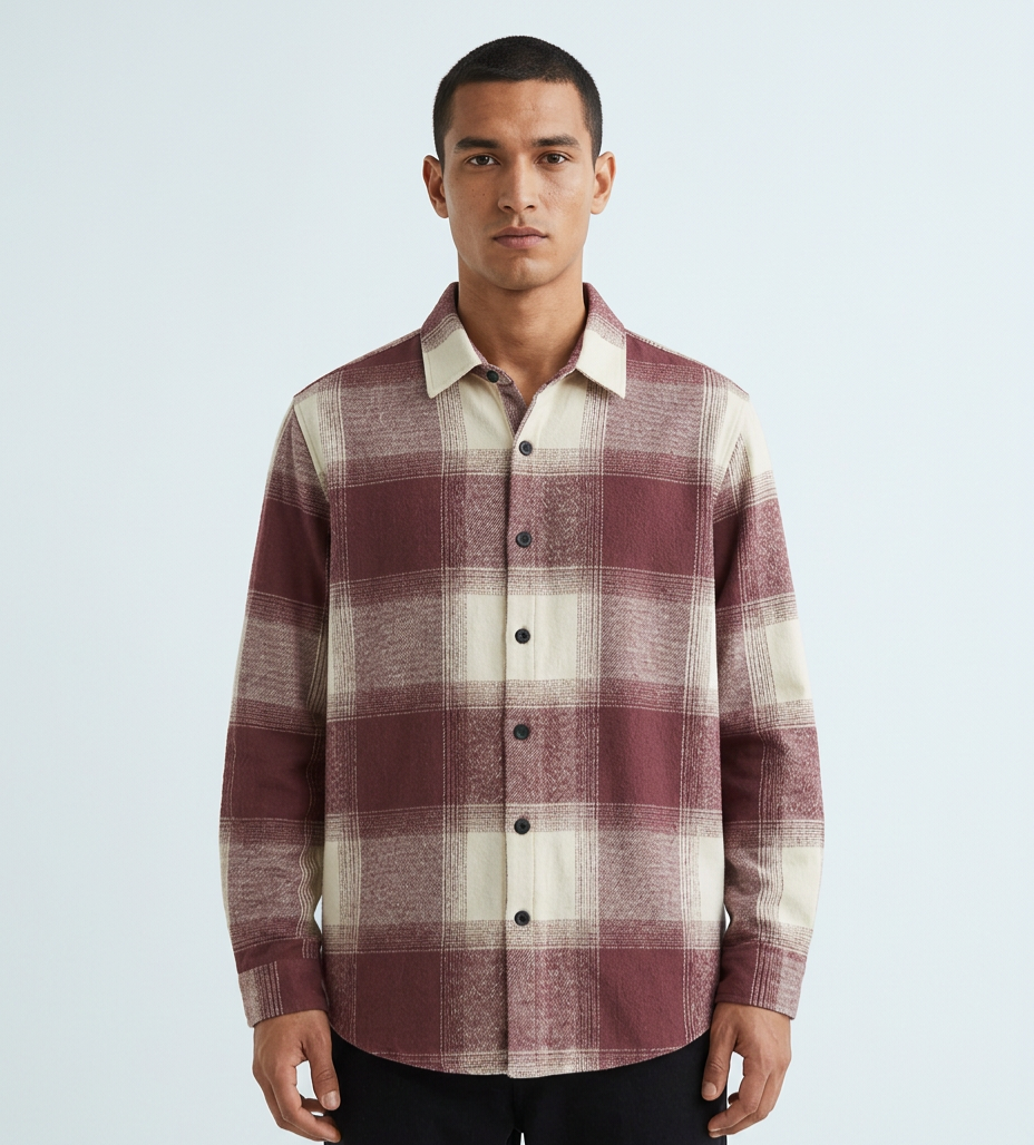 Maroon Green Ombré Check Oversized Flannel Shirt – Men’s Brushed Cotton Relaxed Fit Overshirt